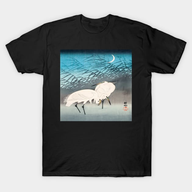 Egrets and Reeds in Moonlight T-Shirt by TrvlAstral